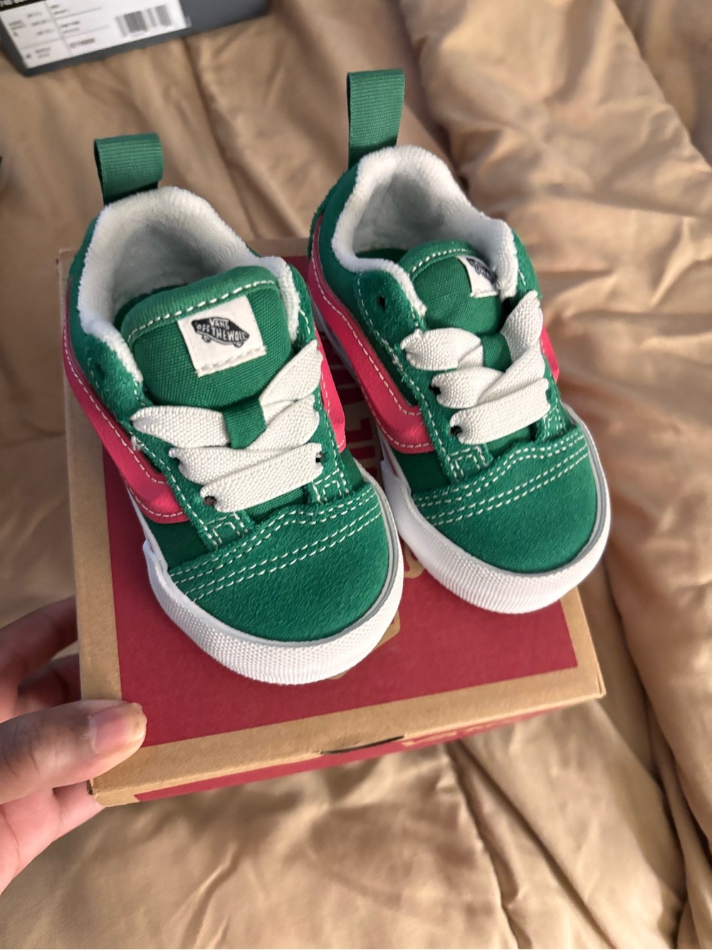 Vans Kids Low-Top Sneakers in Green & Pink Accent